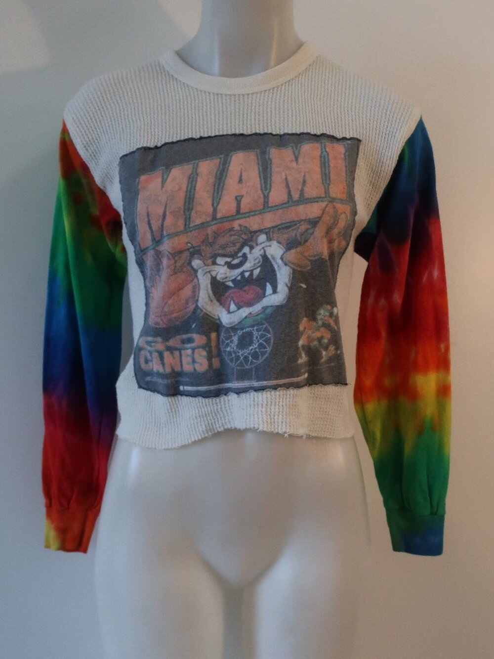 Womens Indera White Rainbow (Item-102) Miami Go Canes Graphic Tie Dye Crop Top M